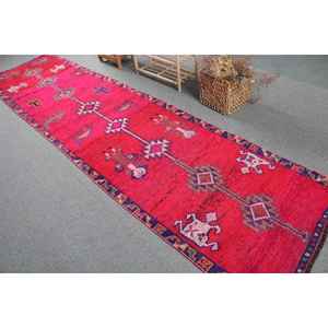 Vintage Rug, <b>Runner</b> 3.1x12.5 ft Rug, Herki <b>Red</b> Ikat Rug - Product Image 4