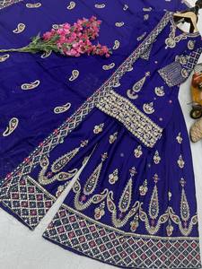 LANCEMENT DU NOUVEAU DESIGNER FESTIVE WEAR SHARARA PALAZZO TISSU PURE CHINON SOIE AVEC DENTELLE DE TRAVAIL À LA FRONTIÈRE - Product Image 4