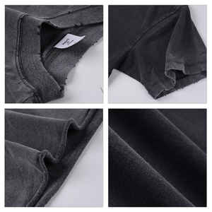 Venta al por mayor de alta calidad Boxy Streetwear camiseta en blanco 100% algodón Sun Faded Distressed Vintage Washed T Shirt - Product Image 6