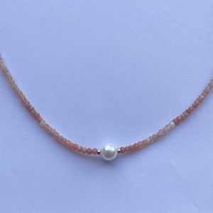 Collar de cuentas Rondelle facetadas de piedra lunar de melocotón Natural de 2mm y 4mm con gemas de perlas blancas de agua dulce con cierre de Plata de Ley 925 - Product Image 3