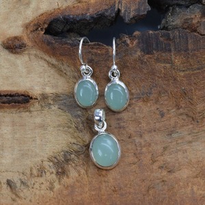 Aqua Calcedonia joyería de piedras preciosas para mujer plata estilo bohemio pendientes colgante conjunto joyería 925 plata esterlina tendencia hecha a mano - Product Image 5