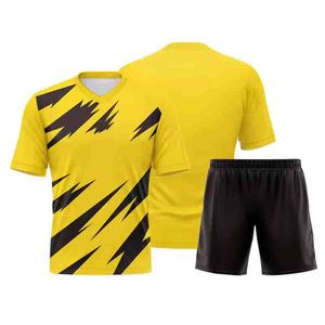 Custom Yellow Black Soccer Jersey Set Football <b>Shorts</b> Quick Dry Printed Team Kit V Neck Adults - Product Image 2