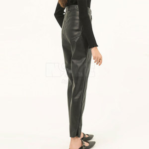 New Arrival Women's Premium Quality Breathable Mid Waist Straight Leather <b>Pants</b> Casual Flat Front for Winter Best Price Online - Product Image 6