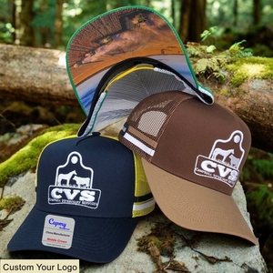 Chất Lượng Cao 100% Cotton Cao Hồ Sơ Sọc Trucker Mũ Vàng 3D Thêu Huy Hiệu Vá Màu Xanh Lá Cây Nước Úc Trucker Hat - Product Image 6