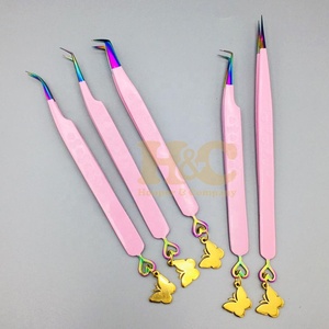 Pince à épiler de qualité supérieure, modèle papillon cœur, pour extensions de cils, en acier inoxydable, durable, style vison papillon - Product Image 3