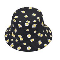 Topi Bucket Motif Bunga Daisy Hitam Unisex Katun Poplin Kasual Gaya Musim Semi Musim Panas
