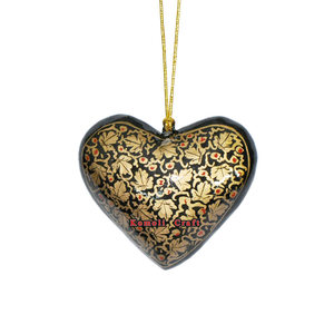 Adorno navideño de madera con corazón negro Floral, decoración de papel pintada a mano para colgar en el árbol, regalo de vacaciones o decoración del hogar - Product Image 1