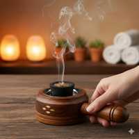 Brûleur d'encens indien et arabe en bois d'acacia de haute qualité avec incrustation de résine, artisanal, diffuseur religieux