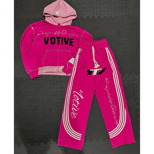 Conjunto Deportivo Personalizado de Talla Grande, Estilo Urbano, 100% Algodón, con Cordón, Sudadera con Capucha y Pantalones Deportivos con Pedrería - Product Image 1