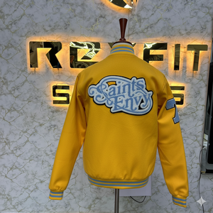 High Quality Custom Design Embroidered Wool and Silk Men's Jacket with <b>Covered</b> <b>Button</b> Closure versity jackets Lettermen jackets - Product Image 3