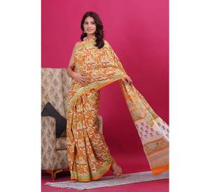 Nhu Cầu Cao Tay Khối In Bông Mulmul <span class=keywords><strong>Saree</strong></span> Với Áo Mảnh Bông Mềm Mùa Hè Mặc Quần Áo Vải Tay Vẽ In Ấn - Product Image 2