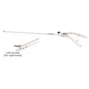 Portaagujas Laparoscópico Manual de Alta Calidad Tipo Pistola, 5330 mm, Acero Inoxidable de Grado Médico, Curvado a la Izquierda, Quirúrgico - Product Image 1