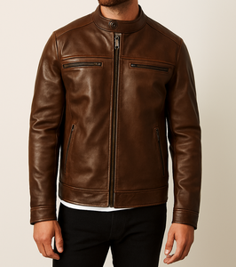 Veste en cuir pour homme de haute qualité, légère, pour l'hiver, col montant confortable, tailles personnalisées, vente en gros, logo personnalisé, style urbain - Product Image 1