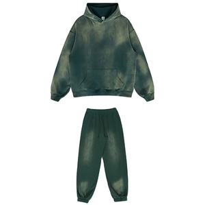 Survêtement à manches longues pour hommes, respirant à capuche, ensembles d'entraînement sportif, couleur unie, hiver, imprimé, 100% coton - Product Image 1