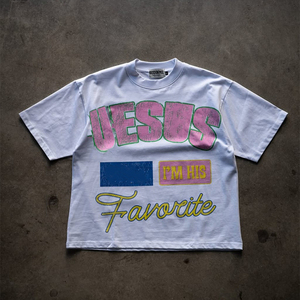 เสื้อยืดคอกลมชายผ้าฝ้าย100% แบบลำลองระบายอากาศได้ดีขนาดใหญ่300Gsm หนาหนักพิมพ์ลายตัวอักษรสกรีน DTG - Product Image 4
