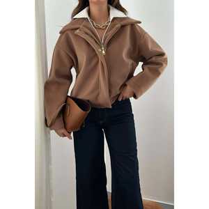 Chaqueta Bomber de Piel Sintética para Mujer, Color Beige, al por Mayor - Product Image 3