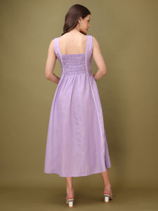 เดรสแขนพองคอกลมสำหรับผู้หญิงเดรสผ้าฝ้ายสไตล์ตะวันตกบาน - Product Image 3