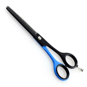 Peluquero profesional SS 420, tijeras de adelgazamiento para corte de pelo de acero inoxidable con revestimiento negro y azul, herramienta de belleza con punta de hoja Roma - Product Image 5