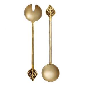 Juego de cucharas de servidor de ensalada de oro pulido con mango de diseño de palo largo, restaurante de boda decorativo de Metal, pedido mínimo de 100 Uds. - Product Image 3