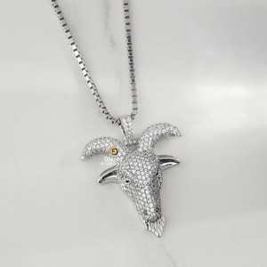 Colgante de cabra de hip hop para busto unisex en plata de ley 925 y diamante de moissanita de corte brillante redondo - Product Image 4