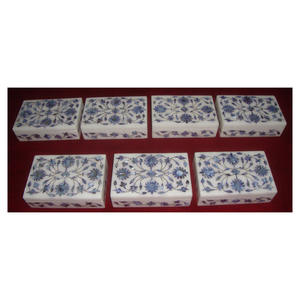 White Marble MOP <b>Box</b> Living Room Decor Unique Floral Art <b>Blue</b> Mother Of Pearl Inlaid Marble <b>Box</b> Multiple <b>Storage</b> - Product Image 1