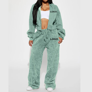 ชุดวอร์ม2ชิ้นสำหรับผู้หญิงชุดออกกำลังกายสำหรับใส่วิ่งกางเกงมีฮู้ดแบบรูดซิปทรงถุง - Product Image 1