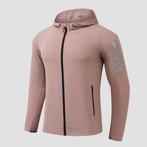 Veste décontractée pour homme imperméable avec capuche zippée, manteau à séchage rapide pour entraînement de fitness en plein air, design imprimé tendance - Product Image 1