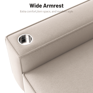 Modern Comfortable 3-Seater Chenille Deep Seat Sofa Brushed Stainless Steel Cup <b>Holders</b> 3 Decorative Pillows for Basement Use - Product Image 3