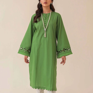 Conjunto de vestido de pantalón de césped de verano para mujer verde y blanco, ropa de fiesta bordada hasta el suelo, servicio OEM personalizado - Product Image 2