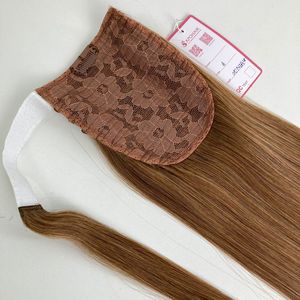 Extensions de cheveux de queue de cheval à vague droite de 6 pouces, cuticule Offre Spéciale alignée brun clair, couleur marron clair - Product Image 1