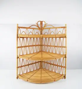 Ucuz fiyat yüksek kalite Vintage Rattan köşe raf 3 katmanlı toptan en çok satan Viet Nam