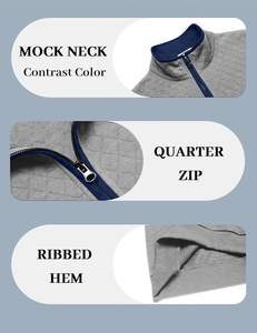 <b>Men's</b> Quilted Sweatshirt Casual <b>Long</b> <b>Sleeve</b> for Polo Sweater Quarter Zip Pullover Mock Neck Solid Knitted for Winter - Product Image 3