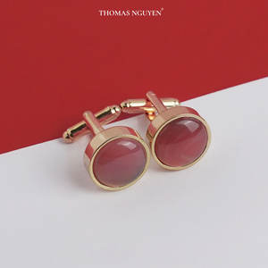 Boutons de manchette de luxe pour homme [Collection Tinh Vu] plaqués or 18 carats - Pierre précieuse agate rouge Fengshui (MSDADO009) - Fabriqué au Vietnam - Product Image 6