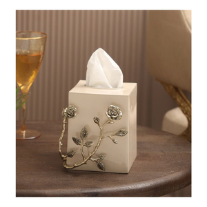 Boîte à mouchoirs rectangulaire de conception classique Boîte à mouchoirs en métal de grande qualité avec accessoire de table de conception florale pour une utilisation au restaurant d'hôtel - Product Image 5