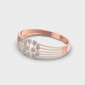 IGI Certified Multi-Row Baguette / Princess & Round Diamond Designer <b>Bracelet</b> in 14K Yellow / White / Rose Gold - Product Image 2