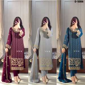 Traje salwar kameez tradicional indio de seda chinon pesada con bordado de lentejuelas, ropa de boda. - Product Image 5