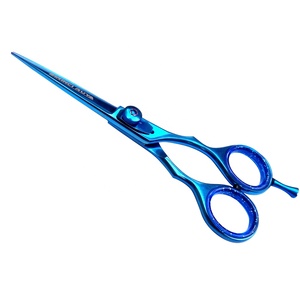 Professional 6-Inch Blue Steel <b>Barber</b> Scissors <b>Set</b> 32 Teeth Medium Handle Right-Handed Custom Logo Extremely Sharp Hair - Product Image 1