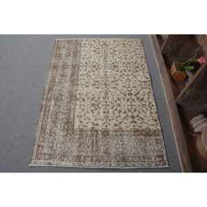 พรมตุรกีโบราณสีเบจสีน้ำตาล3.1 x 4.2ft สำหรับห้องข้างเตียงพรมขนสัตว์ขนาดใหญ่ดีไซน์เย็บปะติดปะต่อกันสำหรับห้องโถงห้องนอนยางสำหรับห้องข้างเตียง - Product Image 1