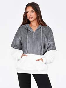 Sweat-shirt à capuche brodé personnalisé pour femmes Tops tricotés lourds avec doublure en polaire Sherpa pour l'hiver ODM/OEM - Product Image 3