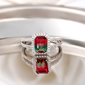 <b>Emerald</b> Cut Watermelon <b>Ring</b>-Sterling <b>Silver</b> Fashion Jewelry Romantic Gift - Product Image 5
