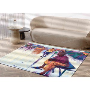 Alfombra de Lana Estampada Saloon - Diseño Tradicional Africano con Parches de Mujer, Ecológica, Grosor Medio, con Respaldo de Látex, Tipo Goblen - Product Image 2