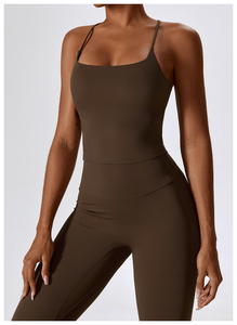 Logo personnalisé pour femmes Gym Fitness ensemble de vêtements de sport 2 pièces solide motif à carreaux équipement de yoga - Product Image 5