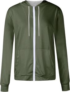 Femmes décontracté mode couleur unie à manches longues pull à capuche fermeture éclair sweats en vrac épais léger à capuche hiver avant - Product Image 5