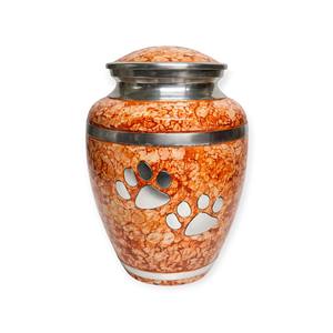 Urna Funeraria para Mascotas Estilo Mármol Naranja con Huellas de Patas Plateadas para una Elegante Memoria de Mascotas - Product Image 1