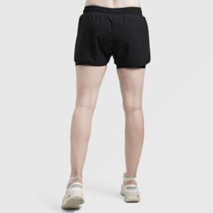 Shorts décontractés et sportifs noirs taille haute mi-haute, taille XS, fermeture élastique, en coton, élasthanne et polyester avec motif décoratif - Product Image 2