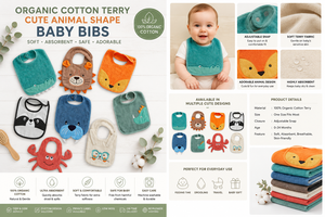 Baberos para Bebé con Forma de Animalitos, Personalizados, 100% Algodón Tejido, Ecológicos, Impermeables, de Secado Rápido, Transpirables, con Bordado, Gruesos - Product Image 5