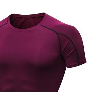 Top qualité séchage rapide Compression chemises pour hommes col bordeaux col rond Muscle Fit Gym t-shirts hommes Rashguards en Stock - Product Image 3