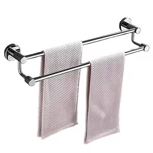 Modern Unique 2 Tier Towel Bars Silver Finished Towel Holding Bar Stand for Bathroom Washroom Home Luxury Hotel Usage - Product Image 1