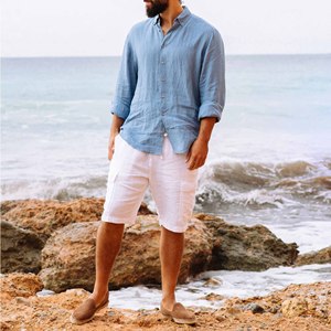 100% coton lin Offre Spéciale personnalisé hommes à manches longues chemises d'été couleur unie grande taille plaine teint Logo tissé été Bangladesh - Product Image 2