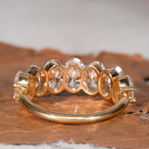 Anillos de joyería clásica con diamantes finos, diamante cultivado en laboratorio de 0.5 ct, corte brillante ovalado de siete piedras, engaste de puntas chapado en oro amarillo de 14k - Product Image 3